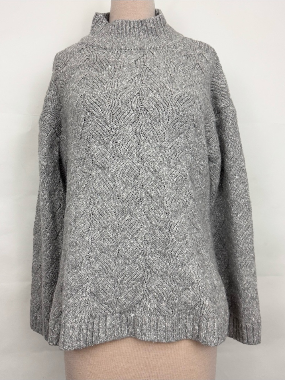 Joie Gray Cable Knit Mock Neck Sweater relaxed fit XL